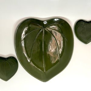 Heart-Shaped Green Leaf Decorative  Dish Set Of 3